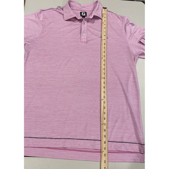 FootJoy FJ Golf Polo Mens Large Pink Short Sleeve Striped Shirt Golf Course Logo - Picture 5 of 6